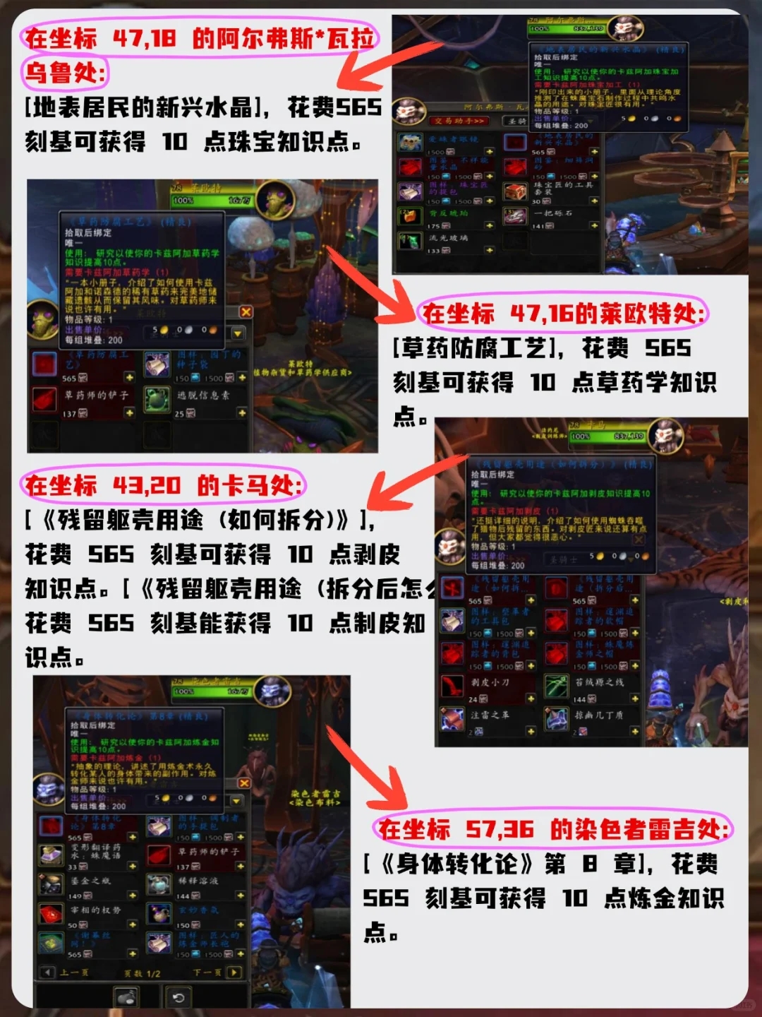 【魔兽世界】正式服各专业知识点获取途径