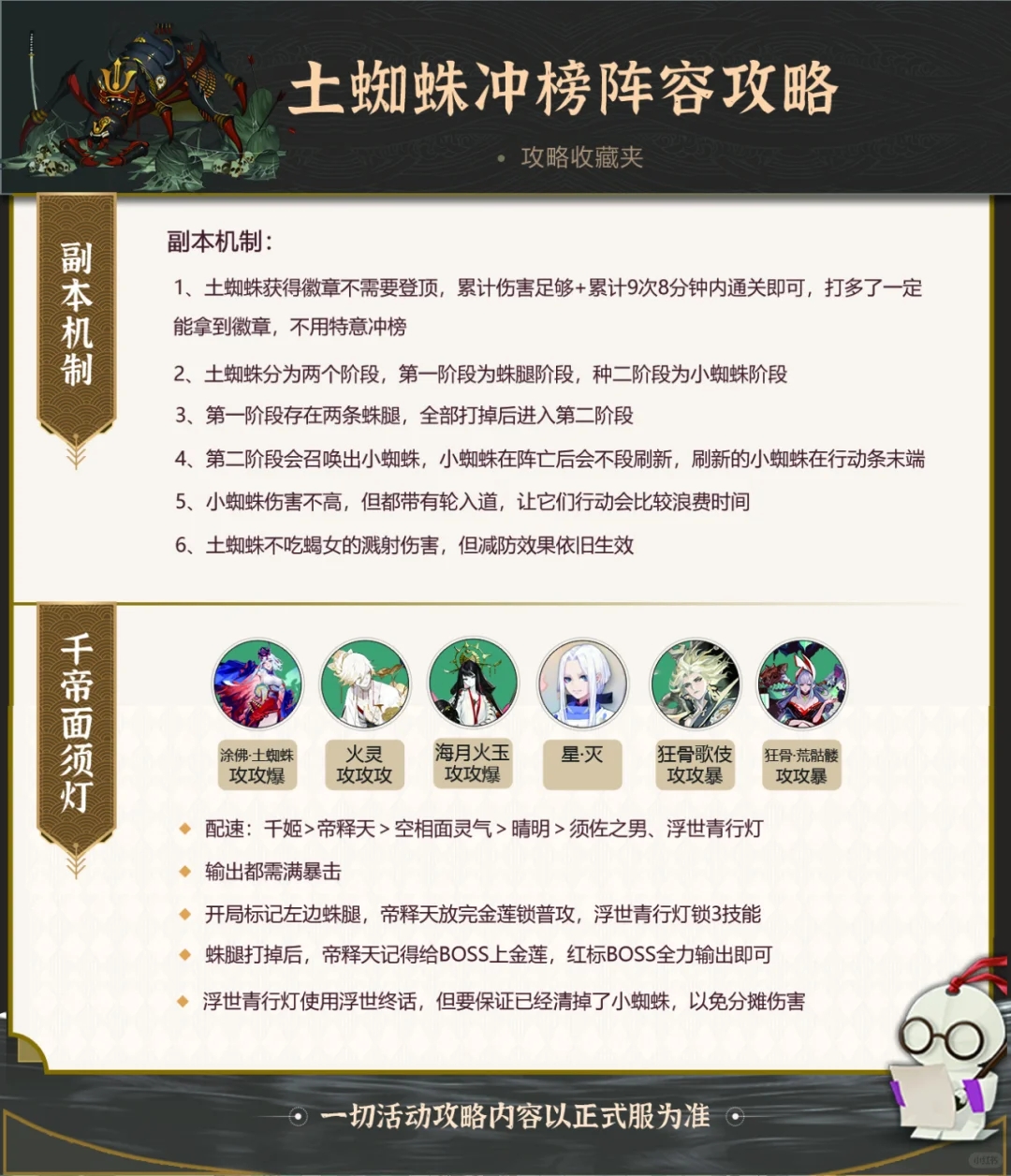 【逢魔之时】土蜘蛛冲榜阵容攻略