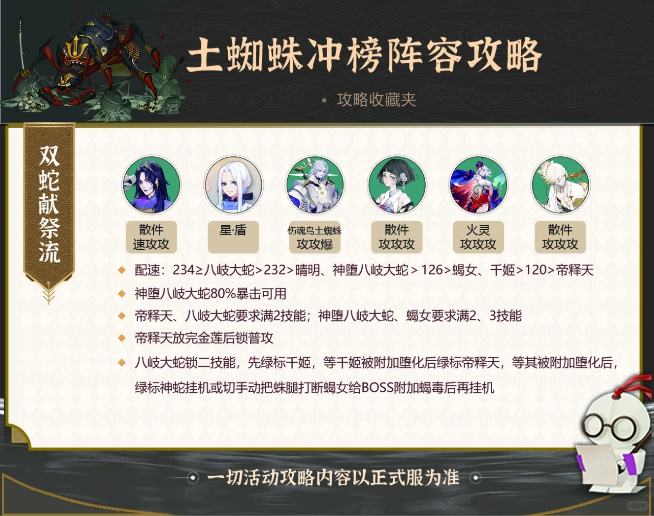 【逢魔之时】土蜘蛛冲榜阵容攻略