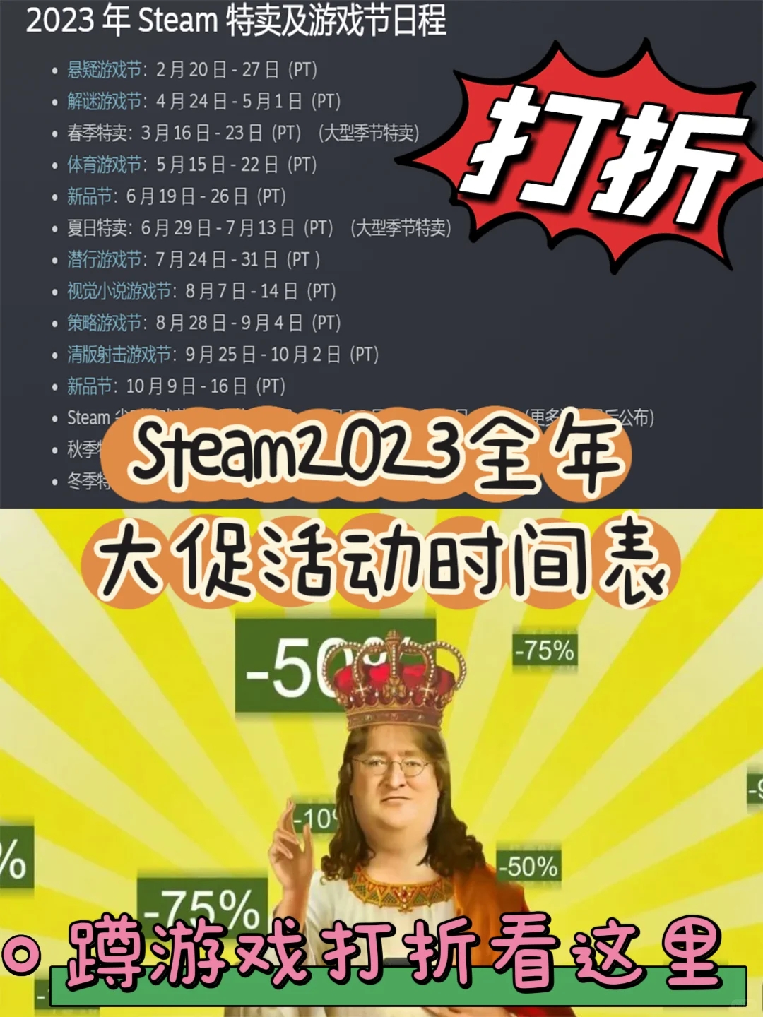 Steam2023全年大促时间表‼️快来蹲游戏打折